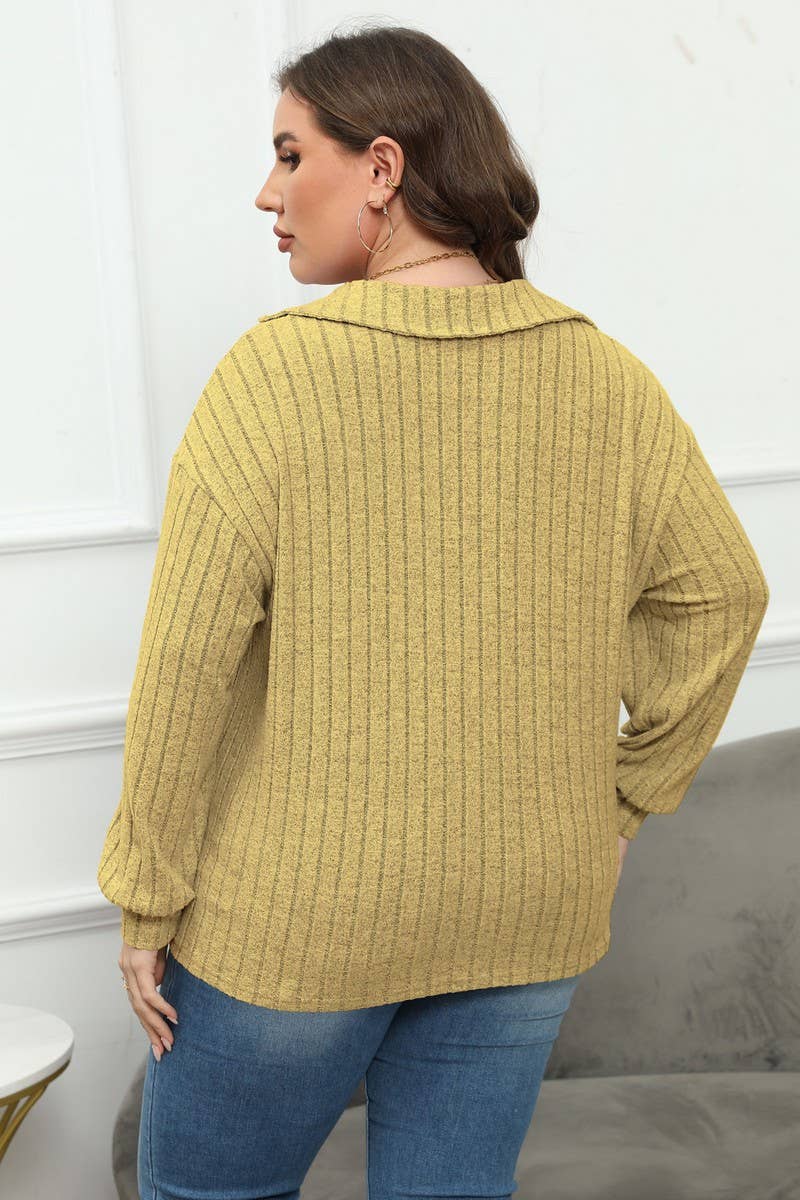 CWTTL1312_PLUS Size Casual Foldover Collar Knit Pullover Top