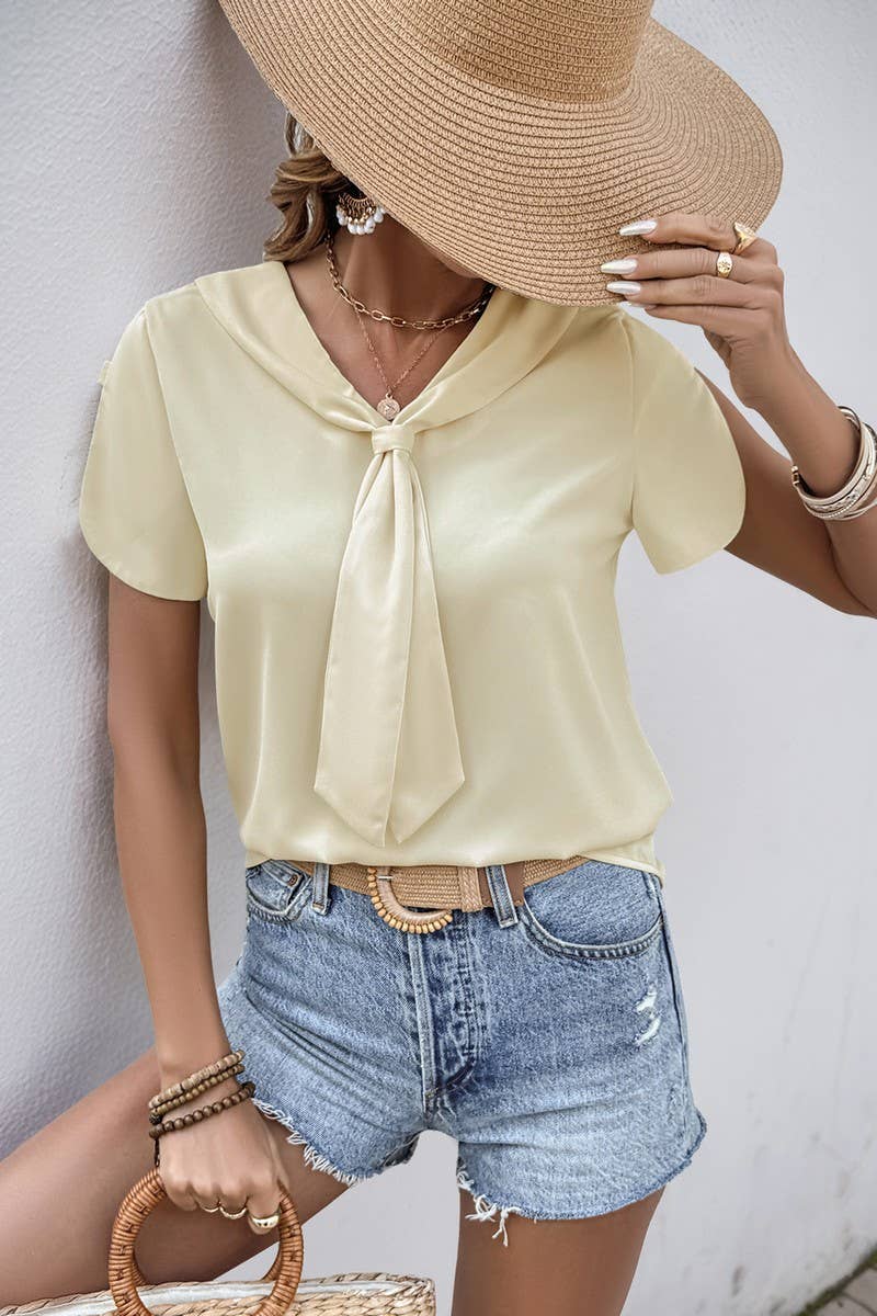 CWTBLS1852_SUMMER SCARF COLLAR LIGHT APRICOT SHIRT