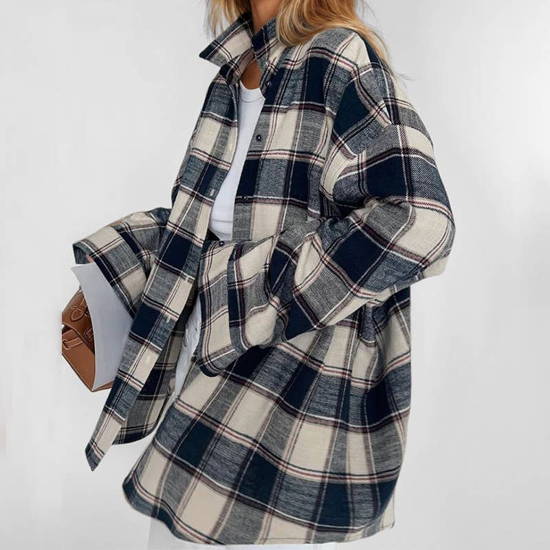 Design sense casual loose plaid blouse for women