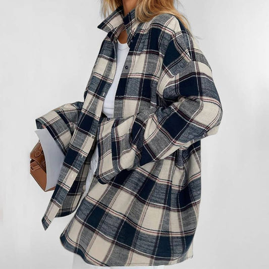 Design sense casual loose plaid blouse for women