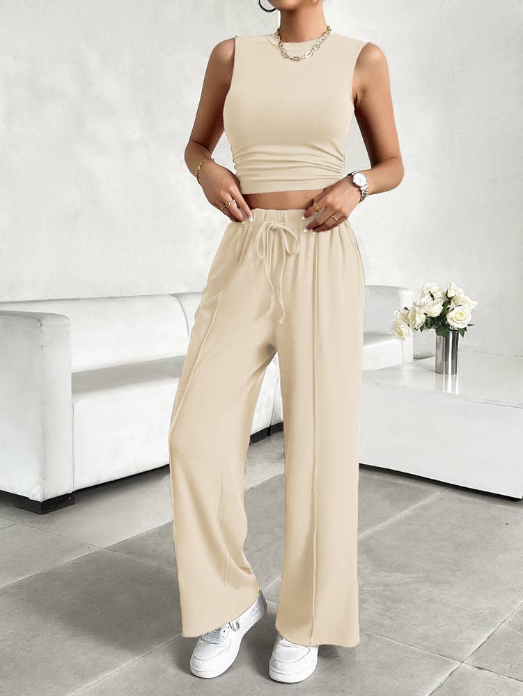 CASUAL SOLID COLOR TOP VEST PANT SUIT