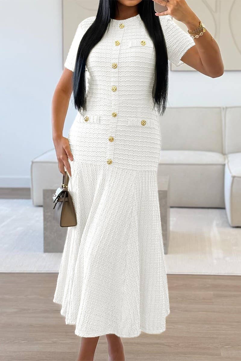 CWDMD01181_MINIMALIST ELEGANT BUTTON SHORT SLEEVE DRESS