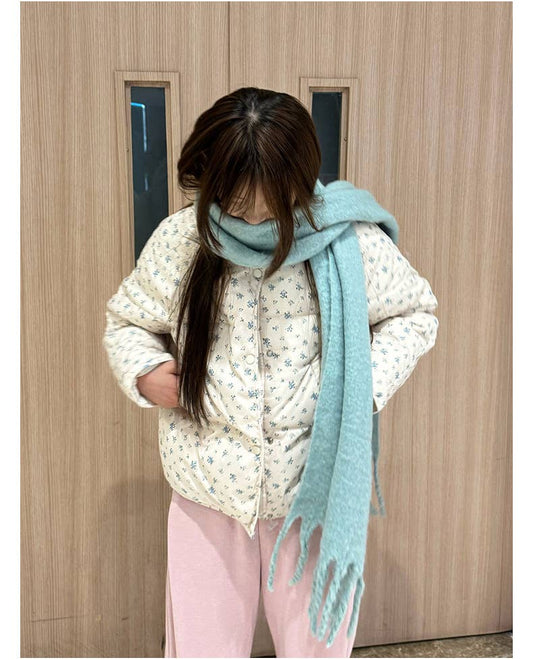 Floral short stand-up collar padded jacket