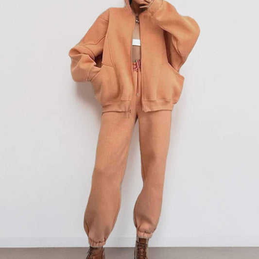 CASUAL LOOSE ZIPPER TOP DRAWSTRING LEG TRACKSUIT