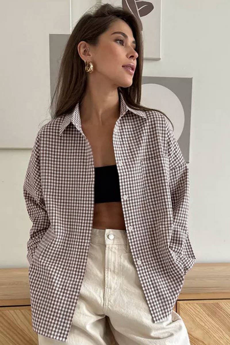 CWTSTL00912_COTTON PLAID LOOSE LONG-SLEEVED SHIRT JACKET