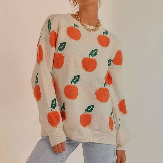 Crew-neck long-sleeved knit pullover sweater