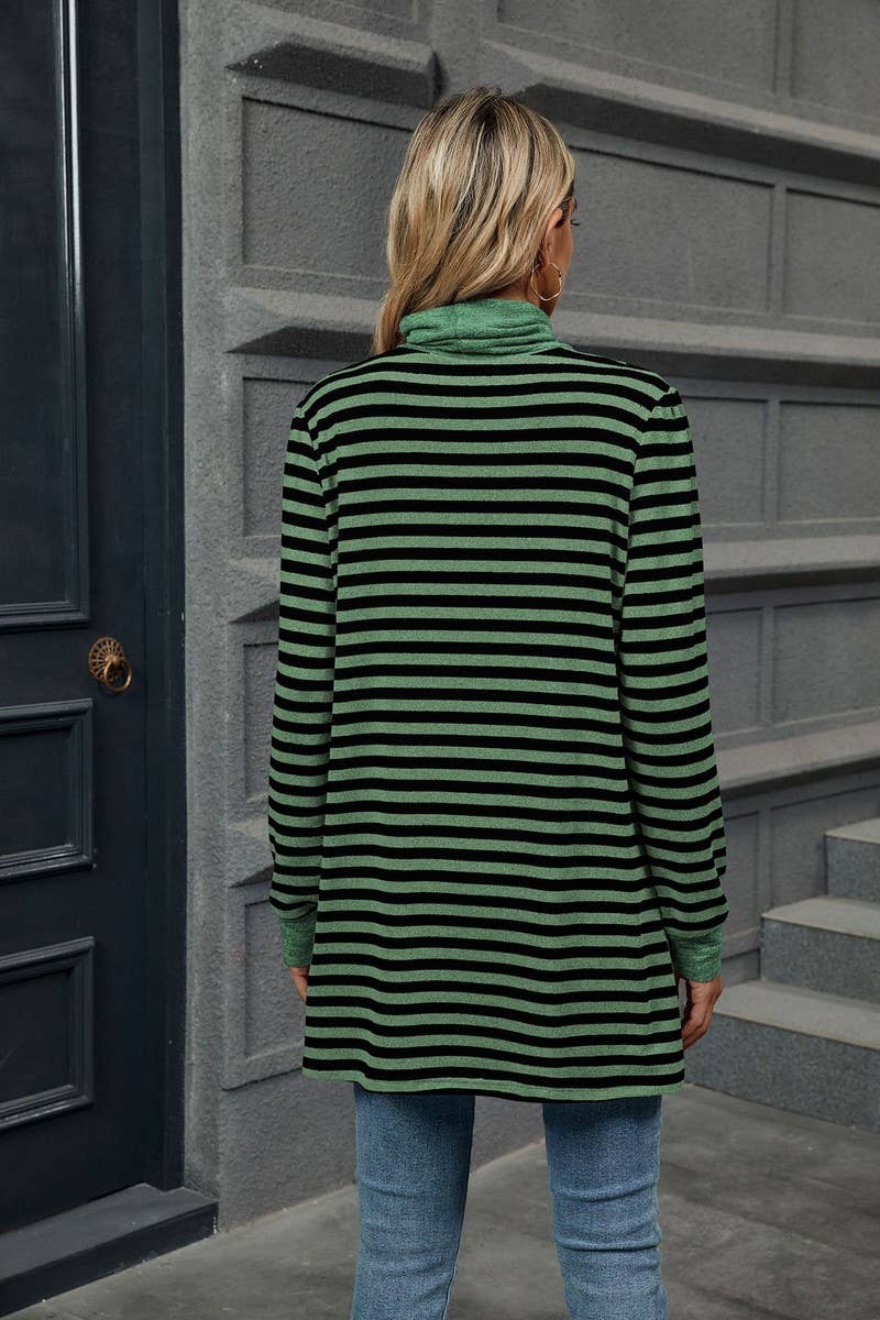 CWTBLL2357_HALF TURTLENECK STRIPED KNITTED LONG SLEEVE TOP