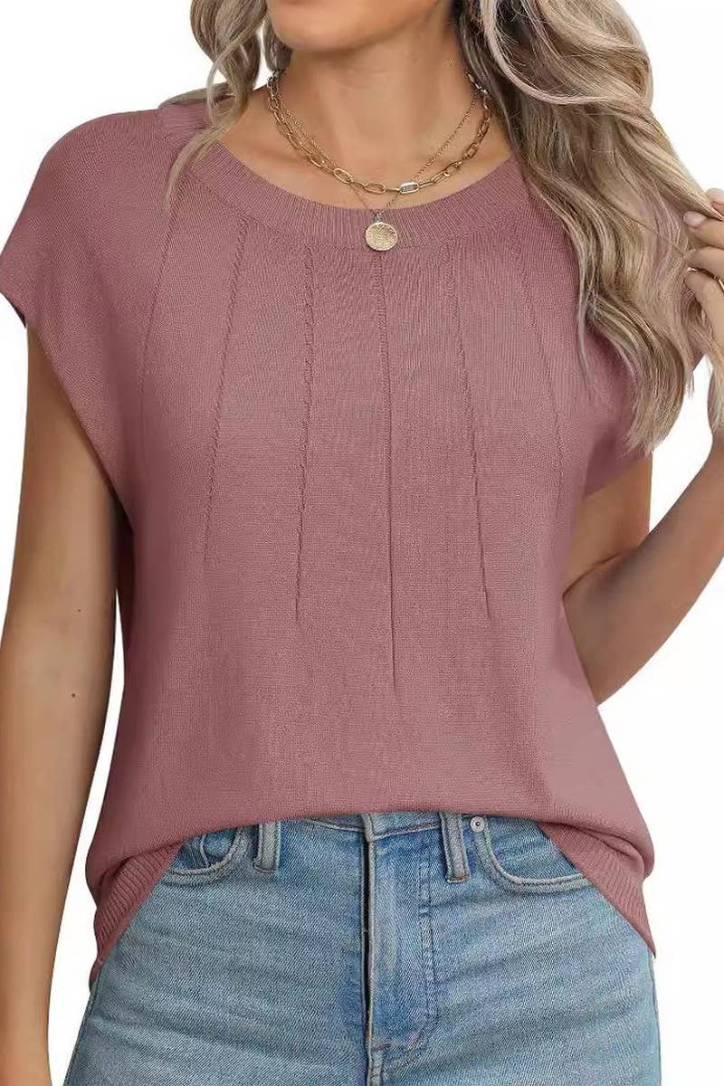 CWOSWS0070_CREW NECK CASUAL KNITTED PULLOVER TOP