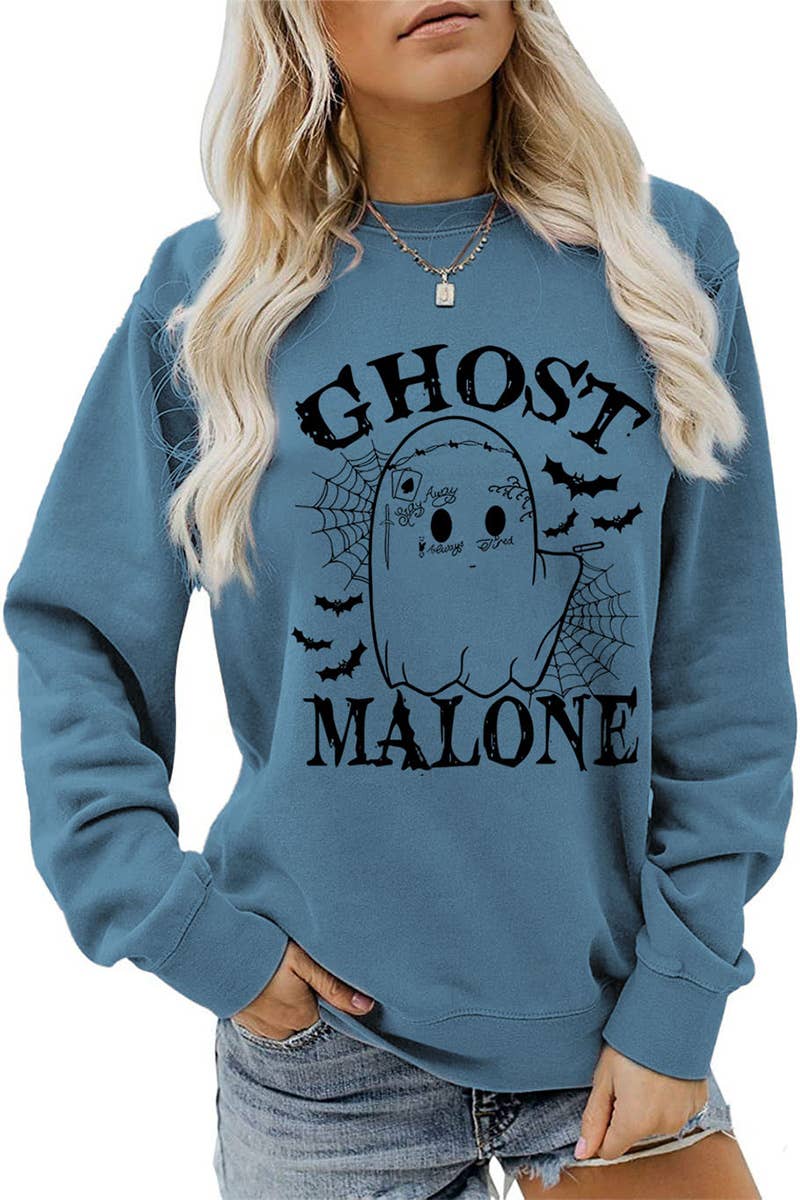 CWTSTL0364_WOMEN HALLOWEEN GHOST MALONE LONG SLEEVE PULLOVER