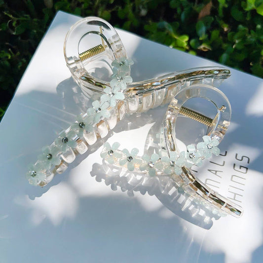 Elegant Glass Flower Hair Claw Simple Shark Clip_CWAHA1579