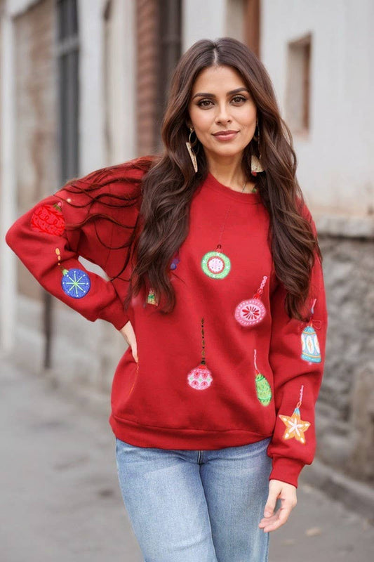CWTBLL3902_CHRISTMAS LIGHTS EMBROIDERED CREWNECK SWEATSHIRT