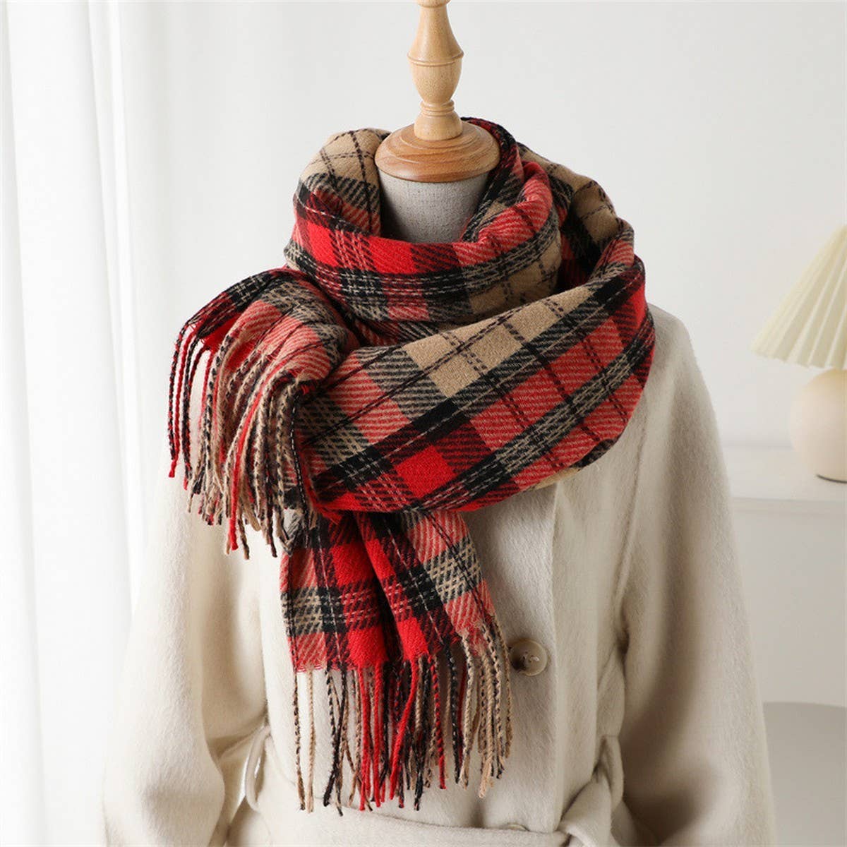 Classic Plaid Fringe Scarf Wrap for Cold Days
