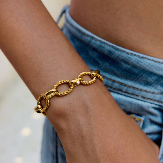 Modern 18K Gold Silver Rope Cross Chain Bracelet