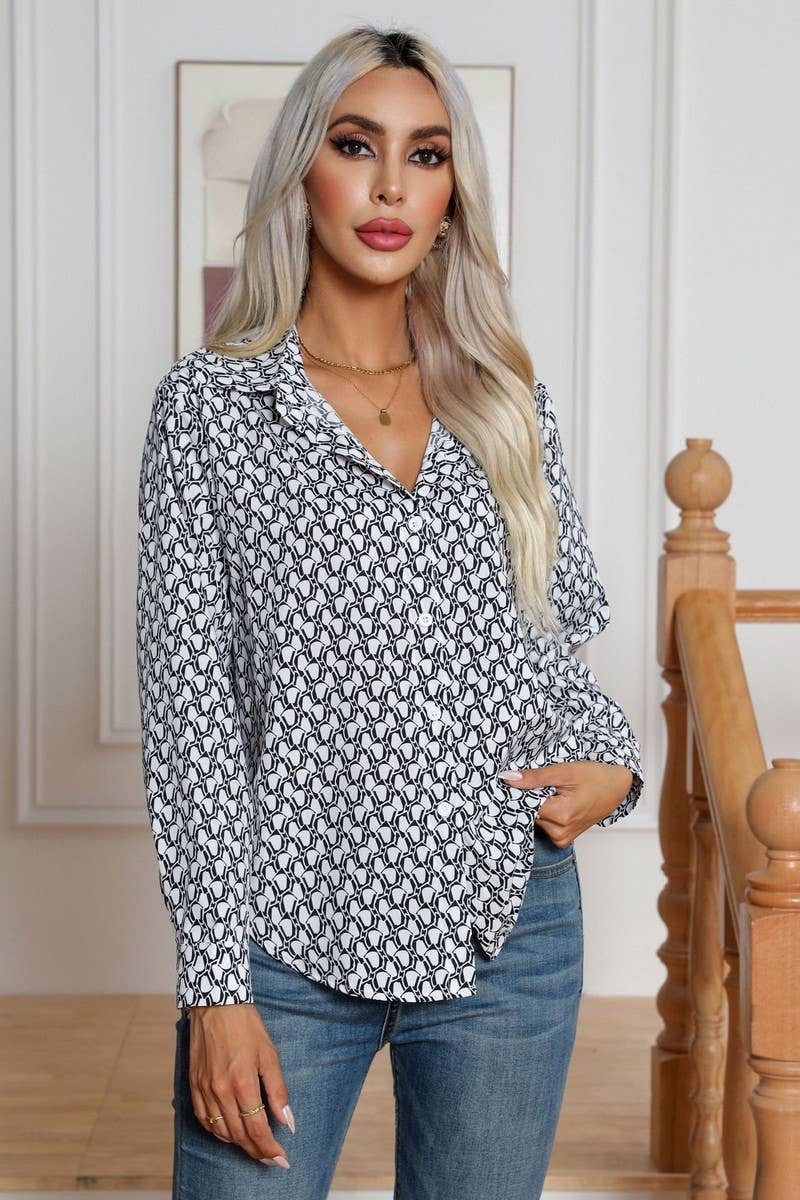 CWTBLL0696_Button Down Casual Long Sleeve Print Top