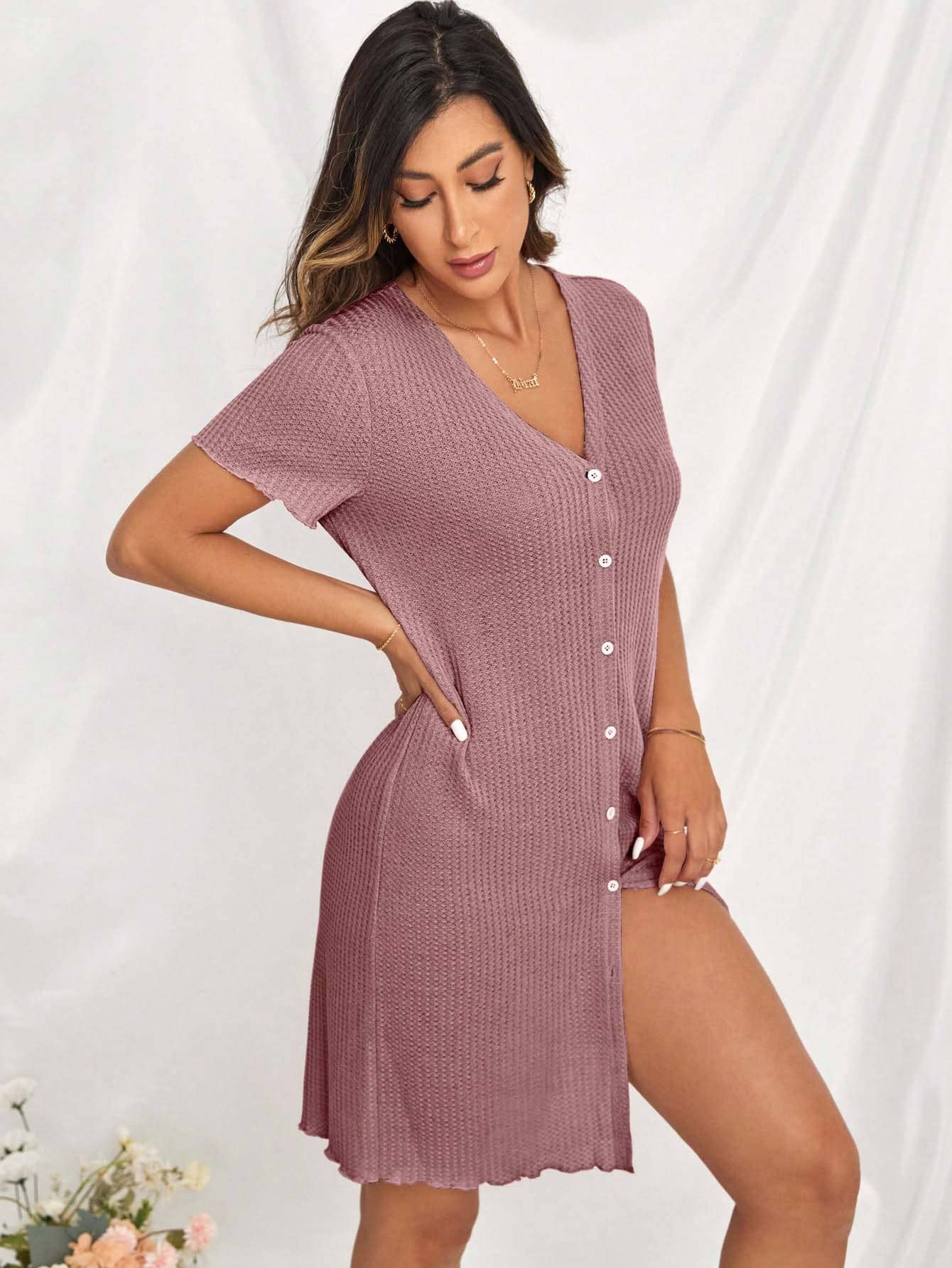 Casual Loose V-Neck Short Sleeve Lounge Dress