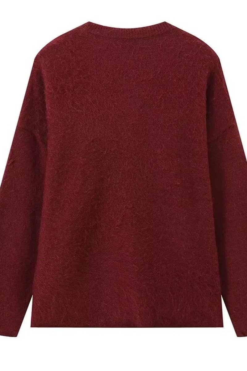 CWOSWL6688_LONG SLEEVE BRUSHED CREW NECK PULLOVER TOP