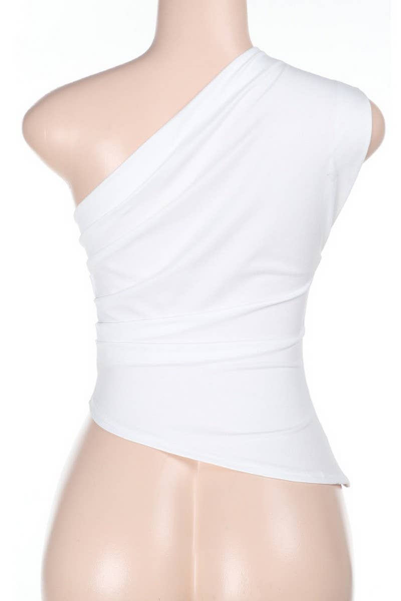 CWTBLSL0747_ASYMMETRICAL SHOULDER SLIM FIT CROP TANK