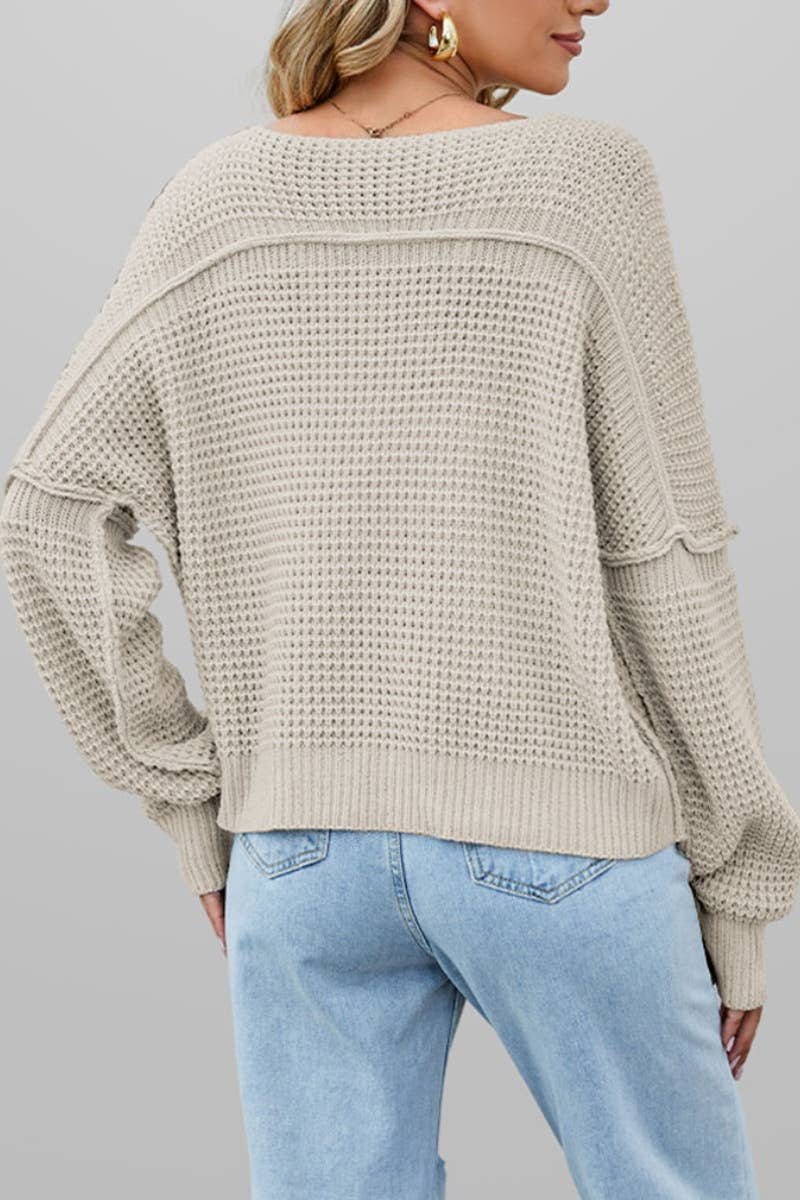 CWOSWL5882_KNIT LONG-SLEEVED V-NECK SHOULDER SWEATER