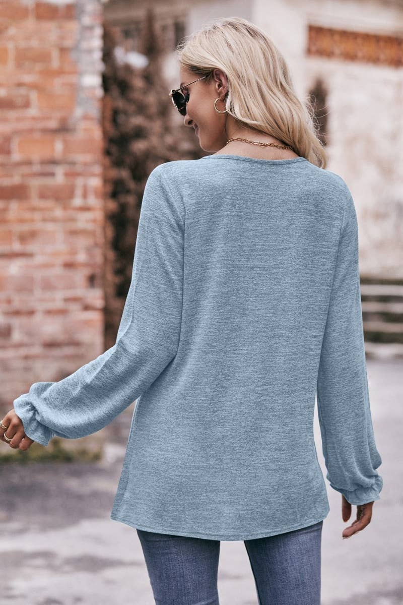 CWTBLL2736_FALL PLEATED CREW NECK LONG SLEEVE TOP