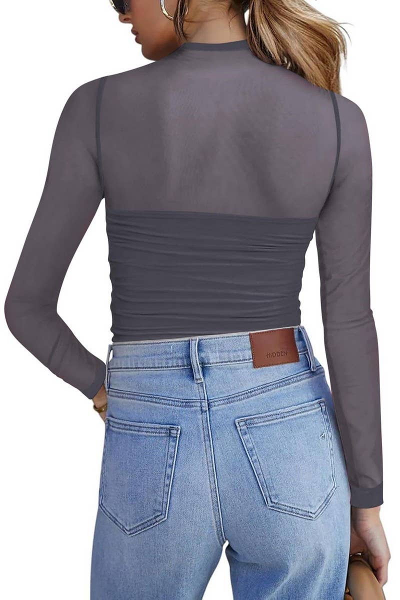 CWTBLL3695_HALF TURTLENECK SEE-THROUGH LONG SLEEVE MESH TOP