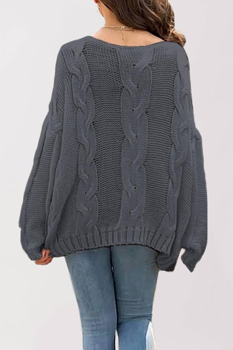 CWOSWL5853_ONE-SHOULDER LONG-SLEEVED PULLOVER SWEATER