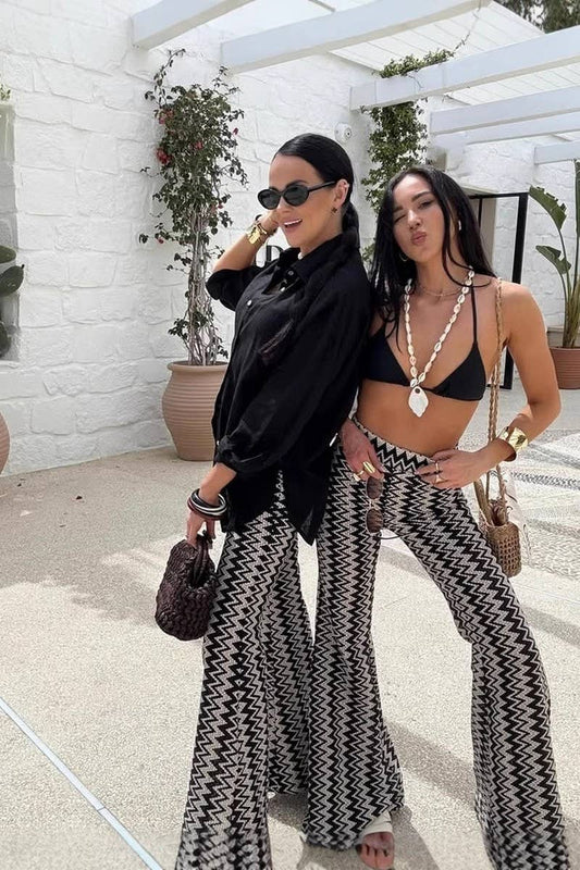 PRINTED HIP-HUGGING SEXY TIGHT FLARED PANTSCWBLP886