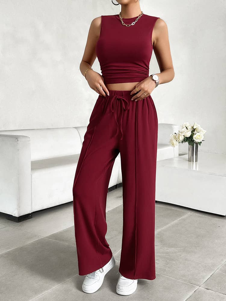 CASUAL SOLID COLOR TOP VEST PANT SUIT