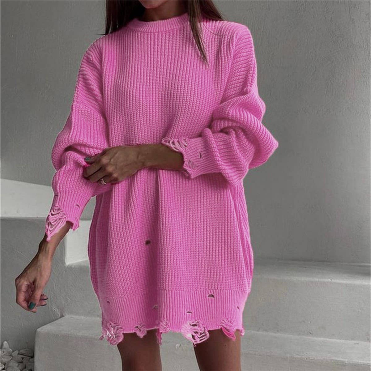 Women's Loose Fit Distressed Knit Sweater