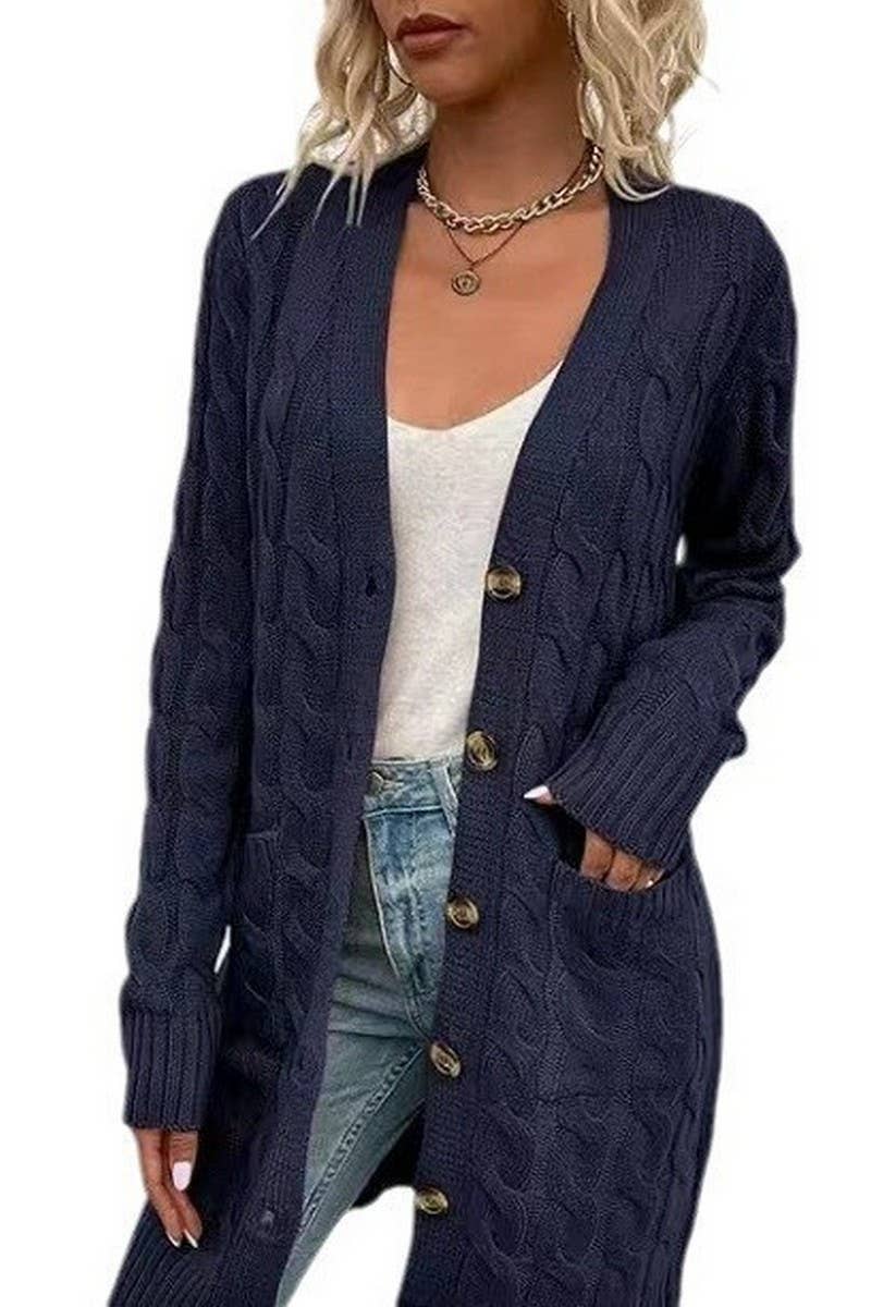 CWOCAL00832_SINGLE-BREASTED CASUAL KNITTED CARDIGAN JACKET