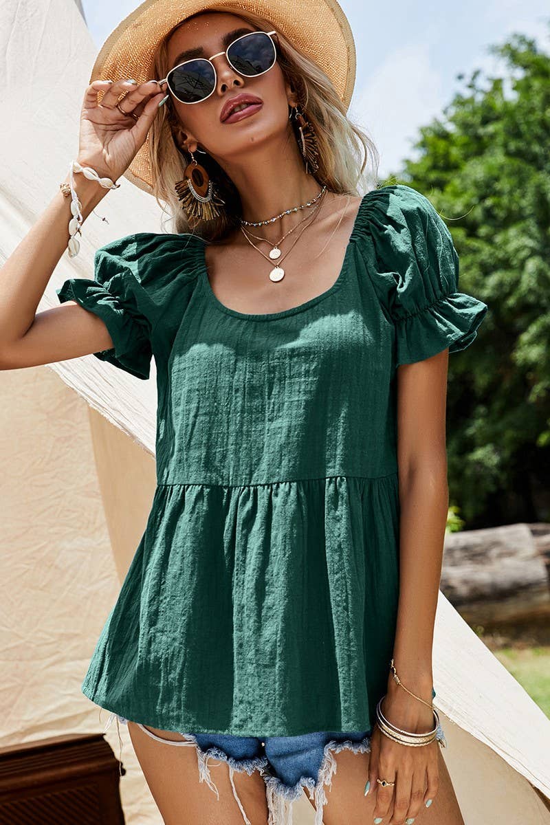 CWTBLS0362_Sweetheart Neck Short Puff Sleeve Blouse