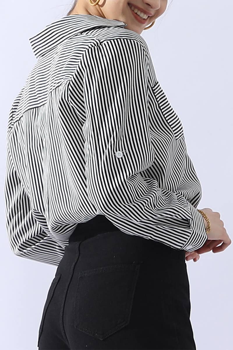 CWTSTL451_VERTICAL STRIPE BUTTON DOWN TWO POCKETS SHIRTS