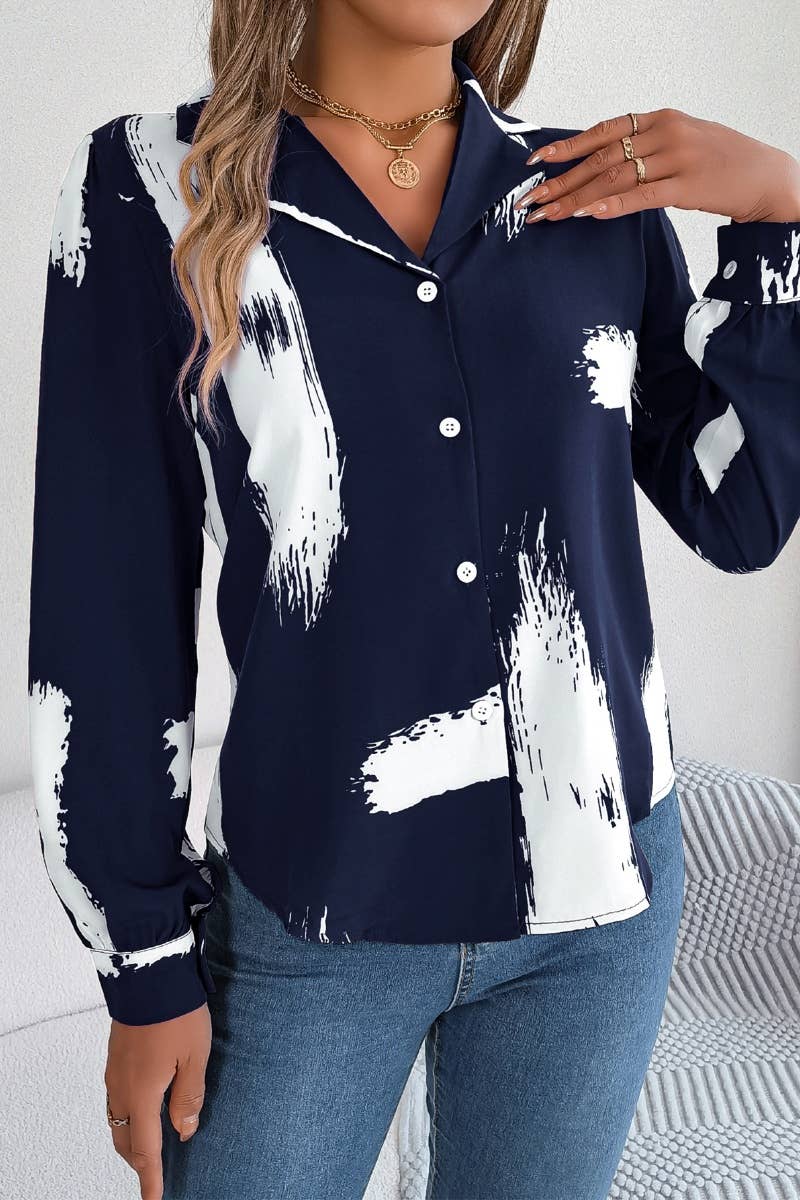 CWTSTL2131_COLOR CONTRAST LAPEL LONG SLEEVE SHIRT TOP