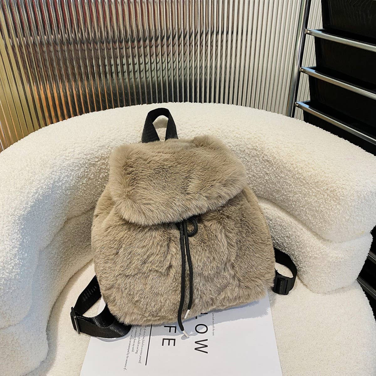 Fluffy Faux Fur Backpack  Fashion Drawstring Bag_CUAB00606