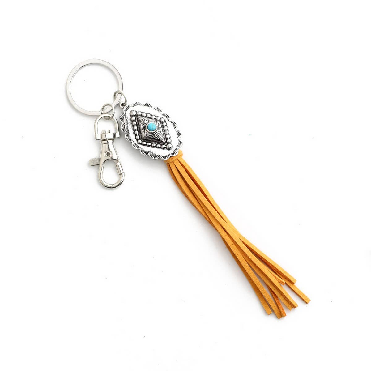 Boho DiamondKeychain withTassel and TurquoiseCharm_CWAB5082