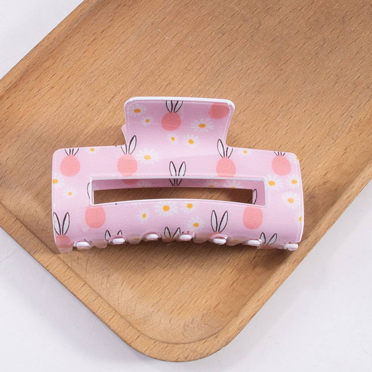 CWAHA1439_BUNNY HEAD PRINT RECTANGULAR LARGE HAIR CLAW CLIP