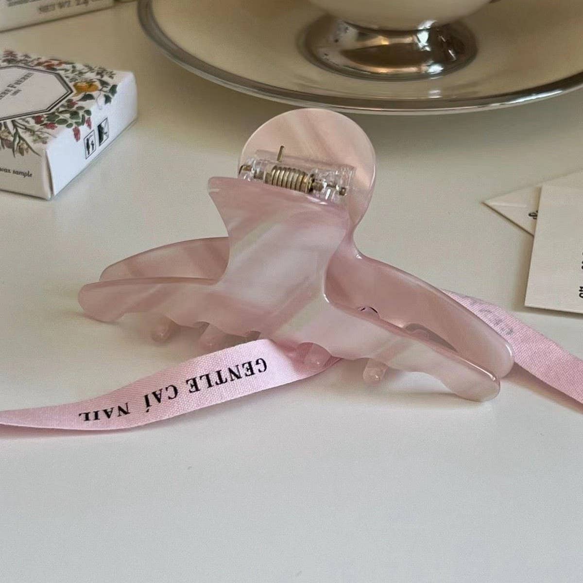 Pink Acrylic Ice Cream Hair Claw, Ribbon Bun Clip_CWAHA2645