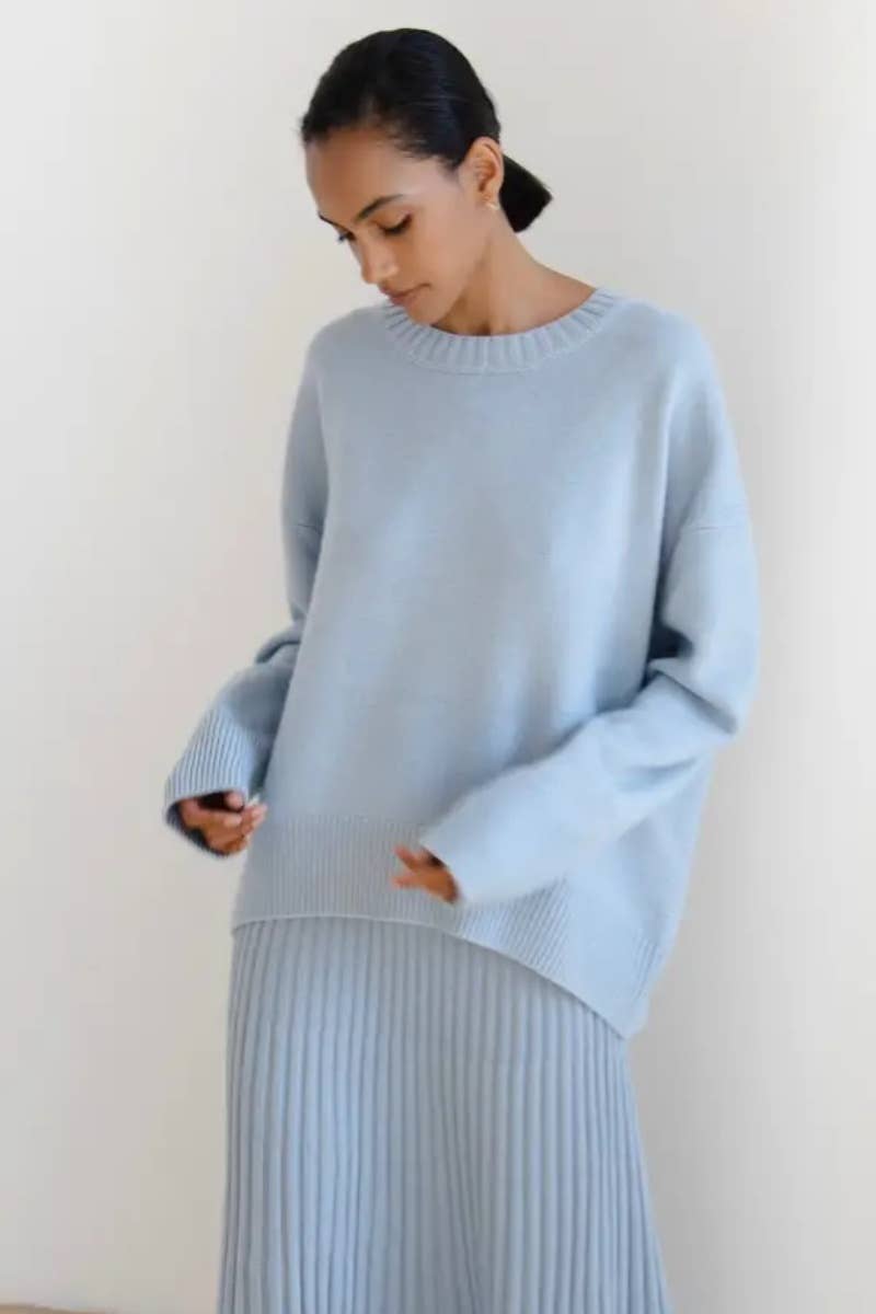 CWOSWL6631_CREW-NECK LONG-SLEEVED SOLID COLOR SWEATER
