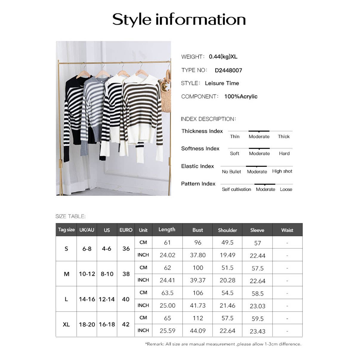 Casual baggy lapel striped long-sleeved sweater