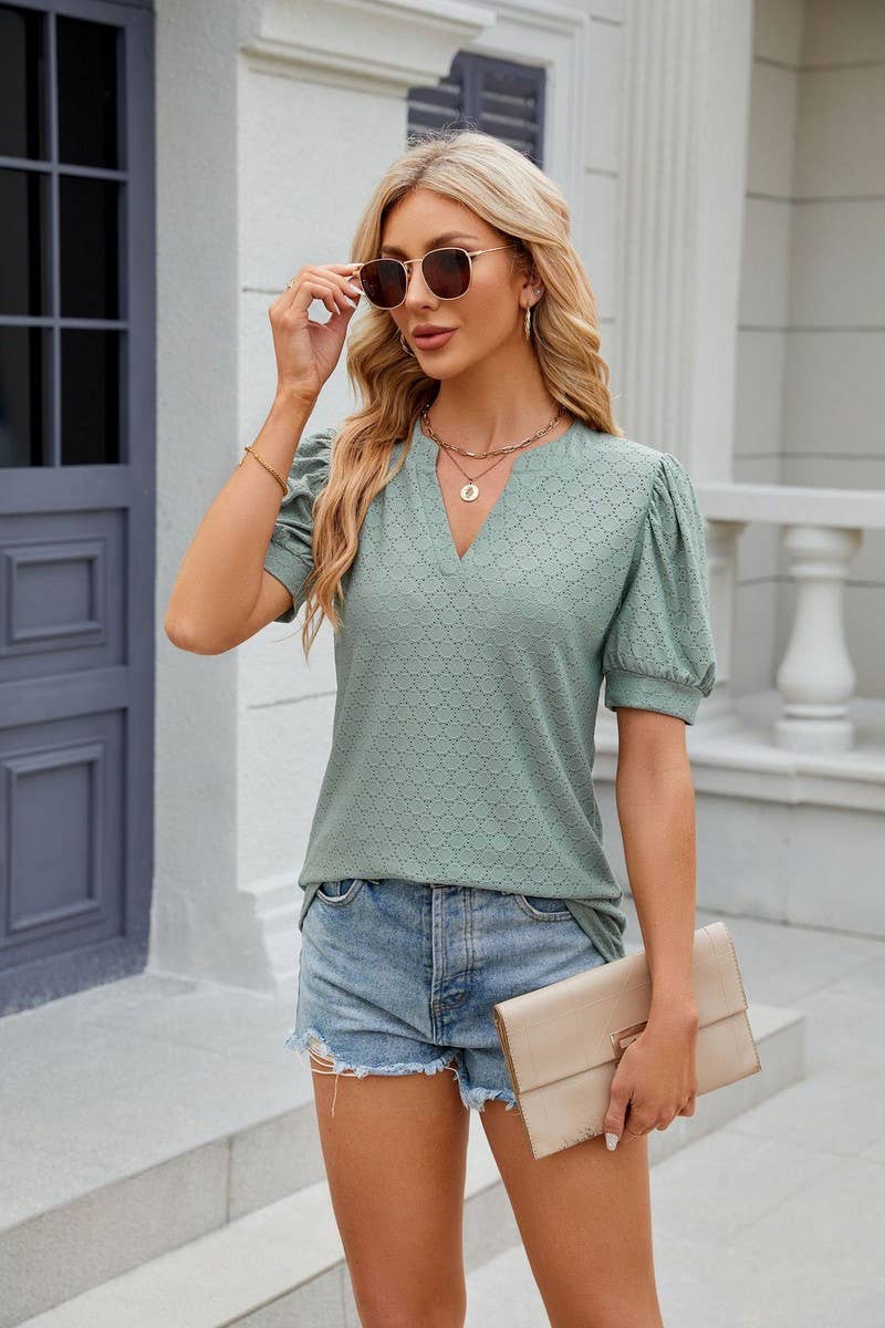 CWTTS0842_V-Neck Short Sleeve Knit Top