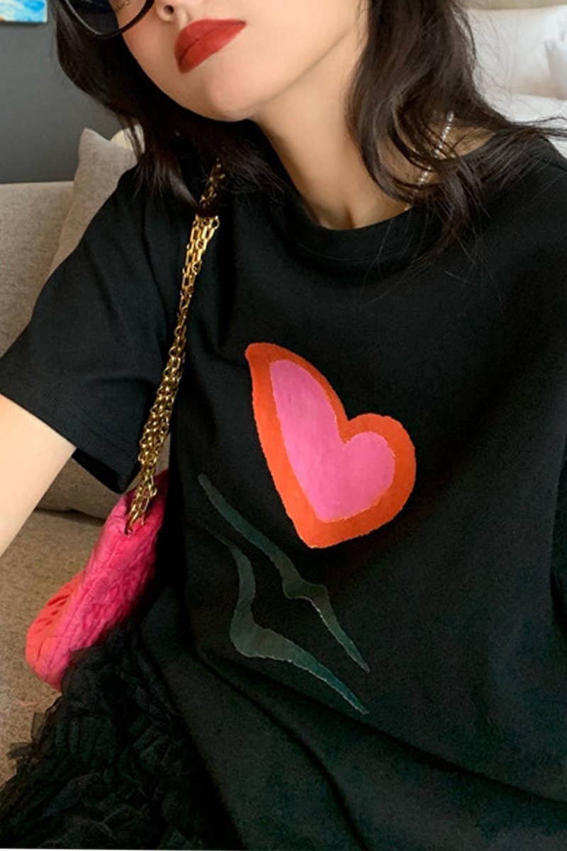 CWTTS0983_LOOSE LOVE HEART PRINT T SHIRT