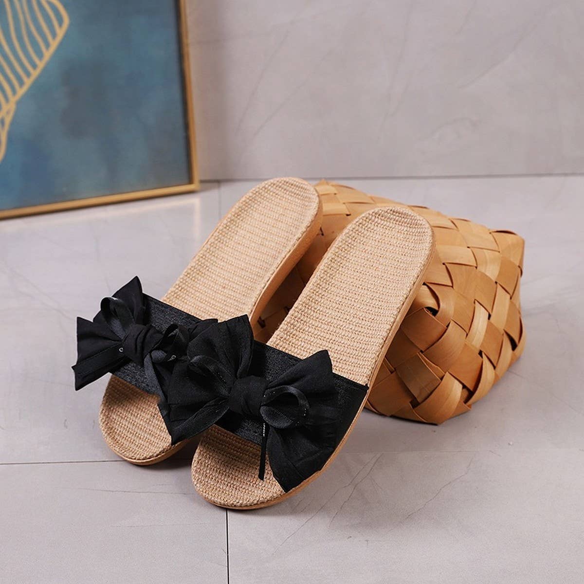 Cute Bow Linen Slippers for Home & Office