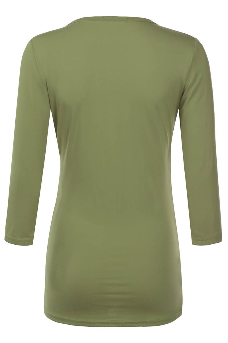 CWTTL1403_3/4 Sleeve Tank Tops Deep V-Neck Surplice Wrap