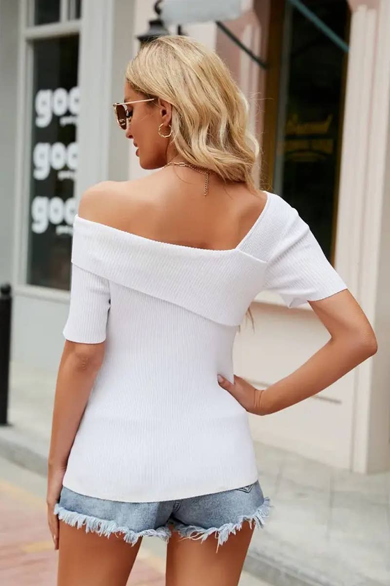 CWTBLS1761_SUMMER OFF-SHOULDER SOLID COLOR SLIM FIT TOP