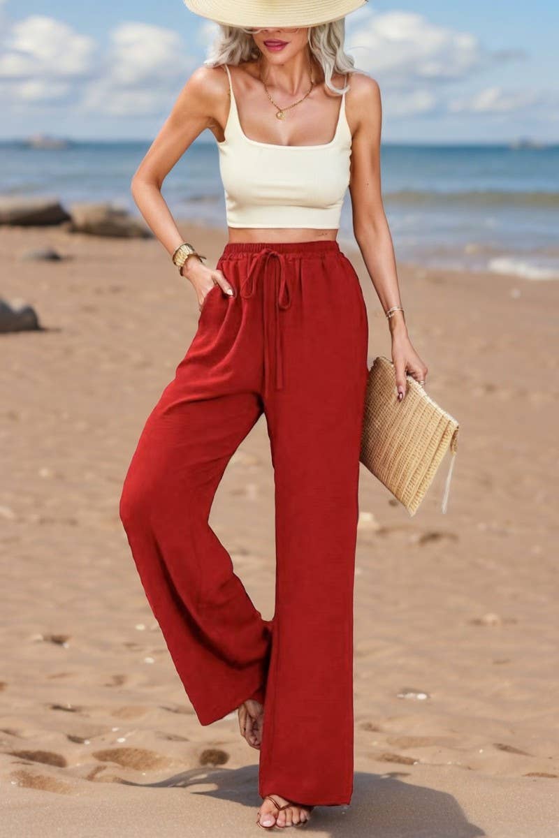 CWBLP1978_CASUAL DRAWSTRING WAIST POCKET RELAXED FIT PANTS