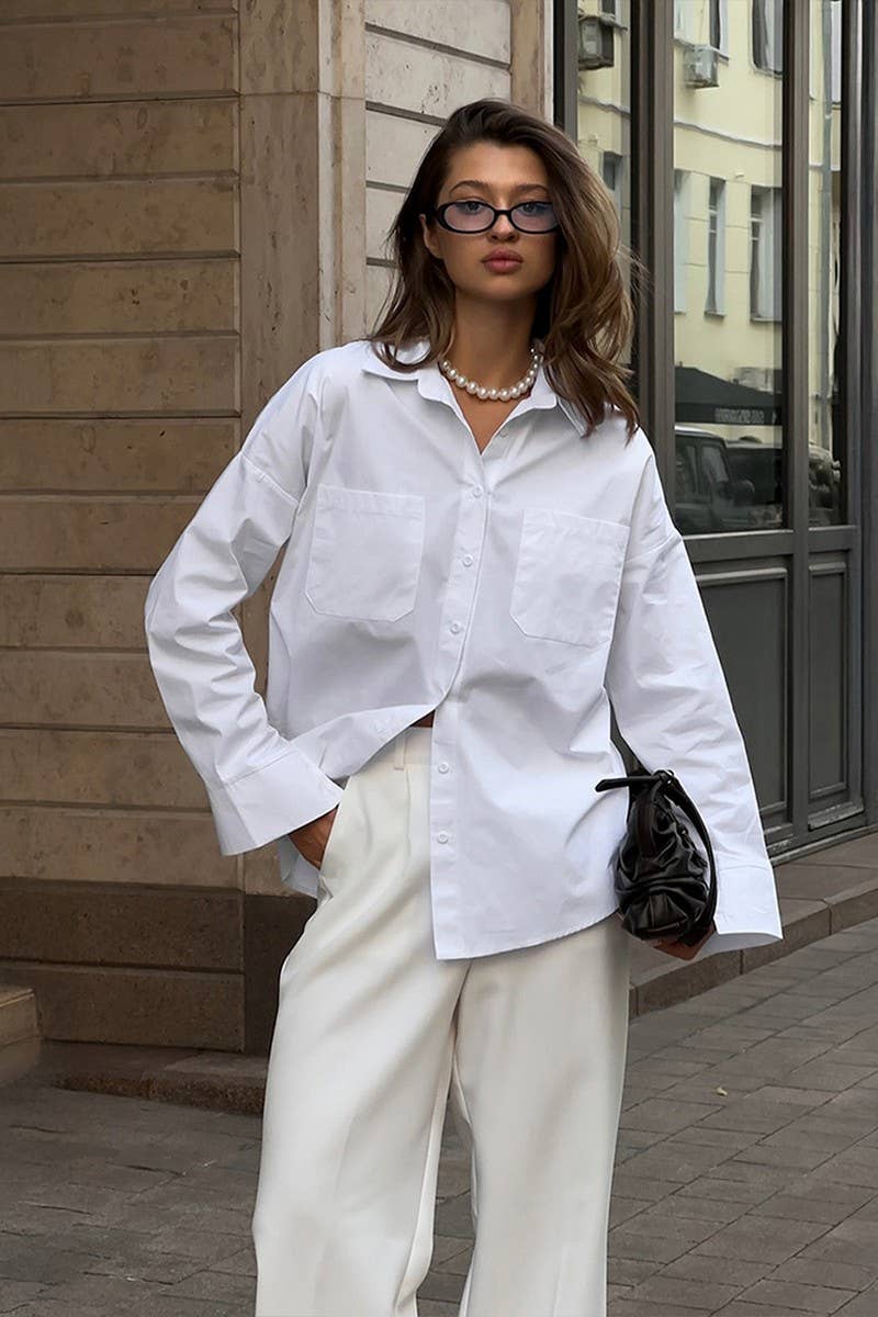 CWTBLL3815_COTTON WHITE COLLAR LONG SLEEVE SHIRT