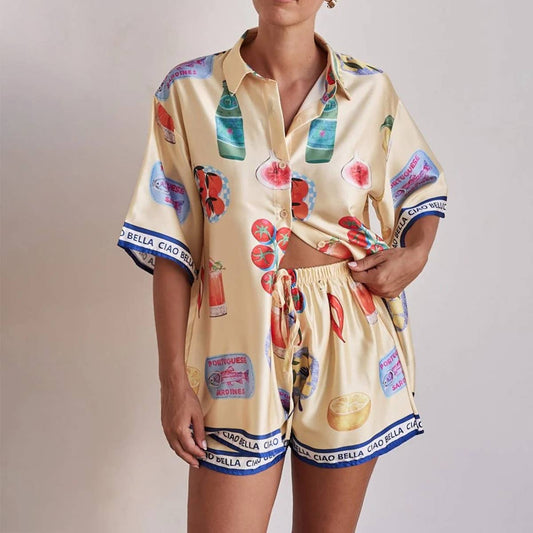 Cartoon short-sleeved cardigan and shorts set