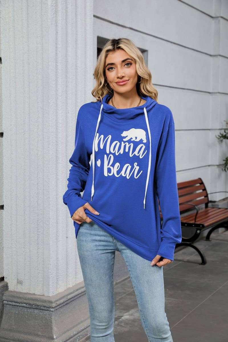 CWOHOL00662_BEAR PRINT HOODED DRAWSTRING SWEATSHIRT