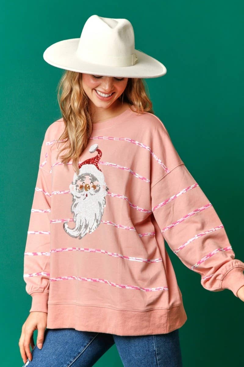 CWTBLL01271_CHRISTMAS SANTA SEQUIN STRIPE SWEATSHIRT