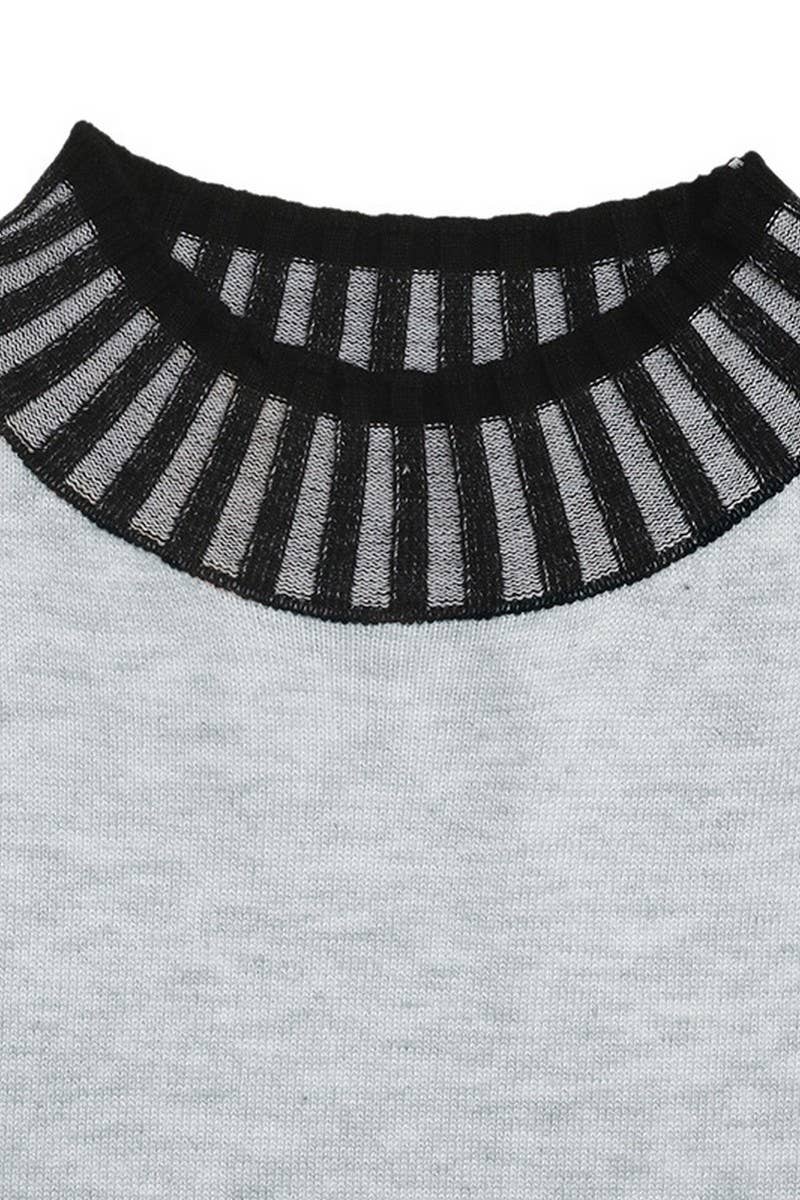 CWDSD10583_STRIPED TRIM MOCK NECK COLORBLOCK SWEATER DRESS