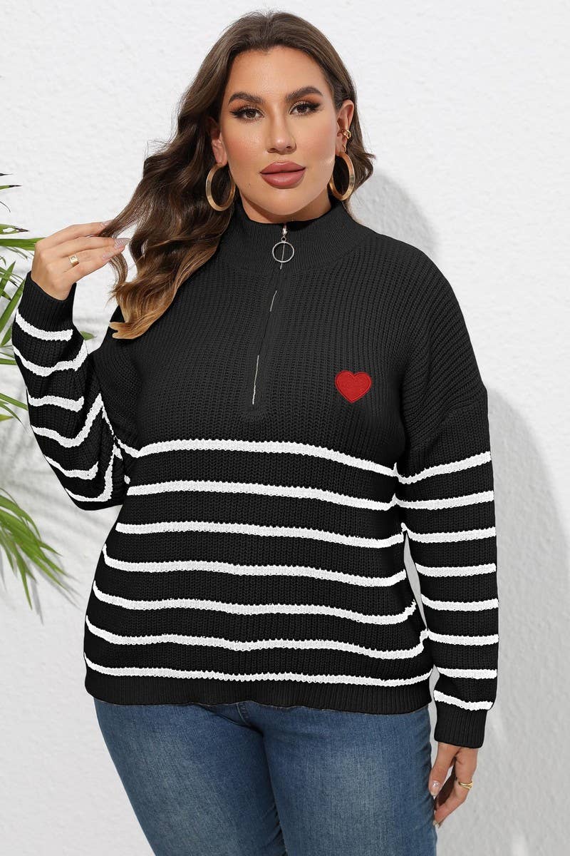 CWOSWL1593_PLUS Size Zip-Up Long Sleeve Pullover Sweater